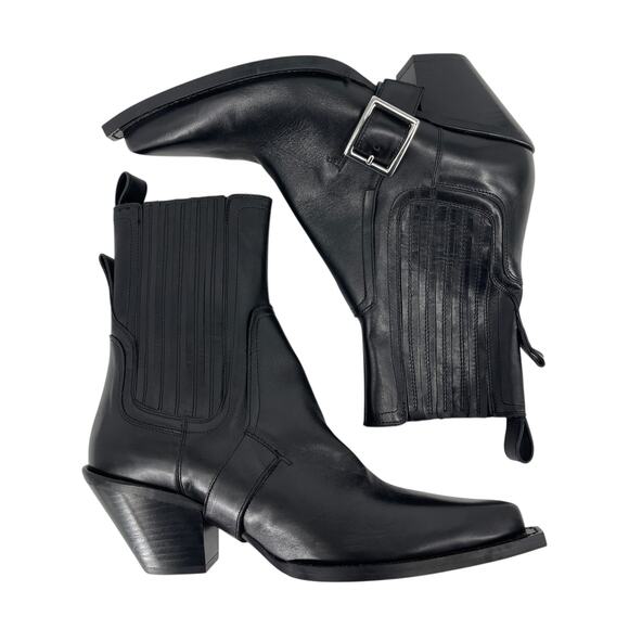 Zara SRPLS Limited Edition Black Leather Cowboy Boots Size 40 EU 9 US - Picture 4 of 13